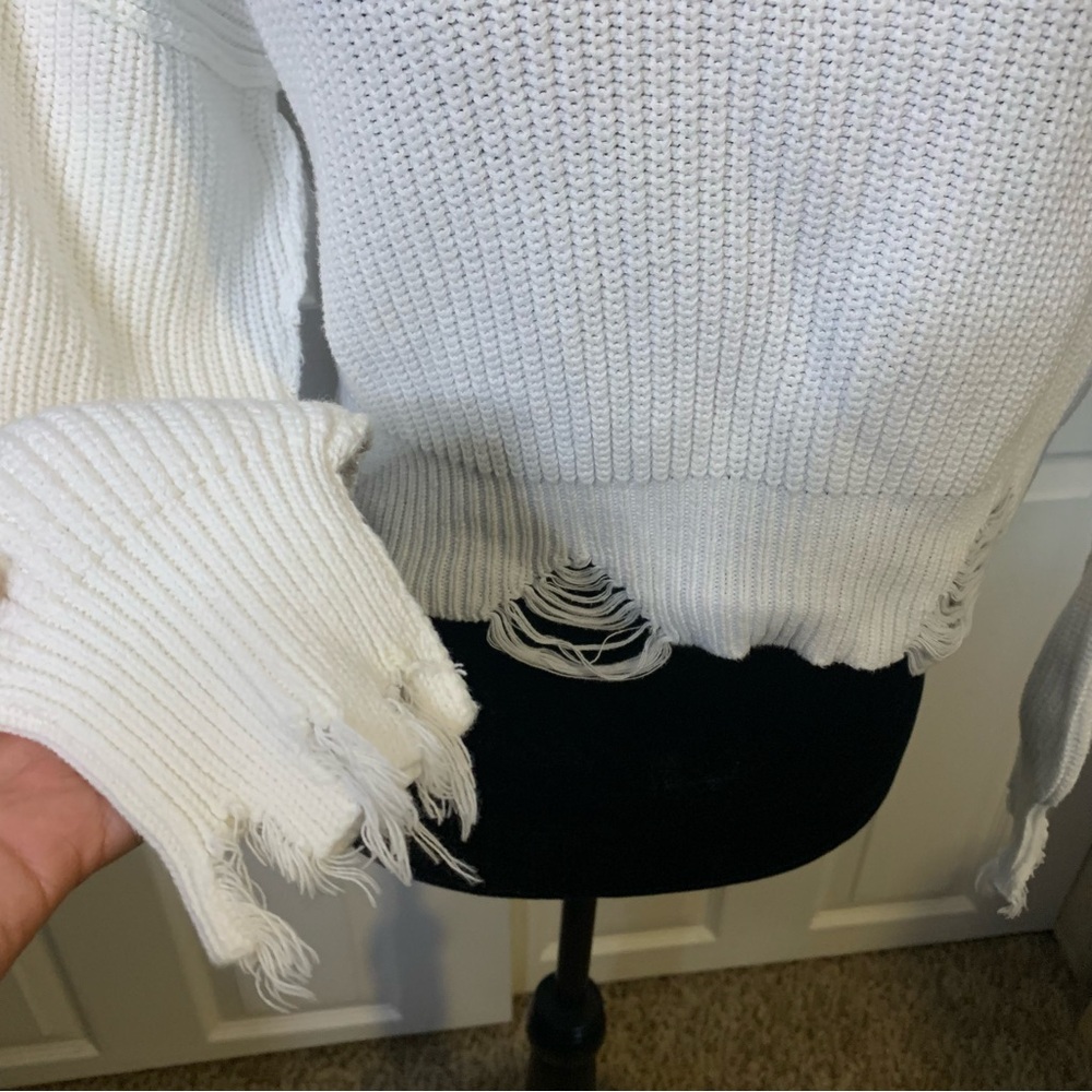 Forever21 White Distressed Knit Sweater - Picture 4 of 5